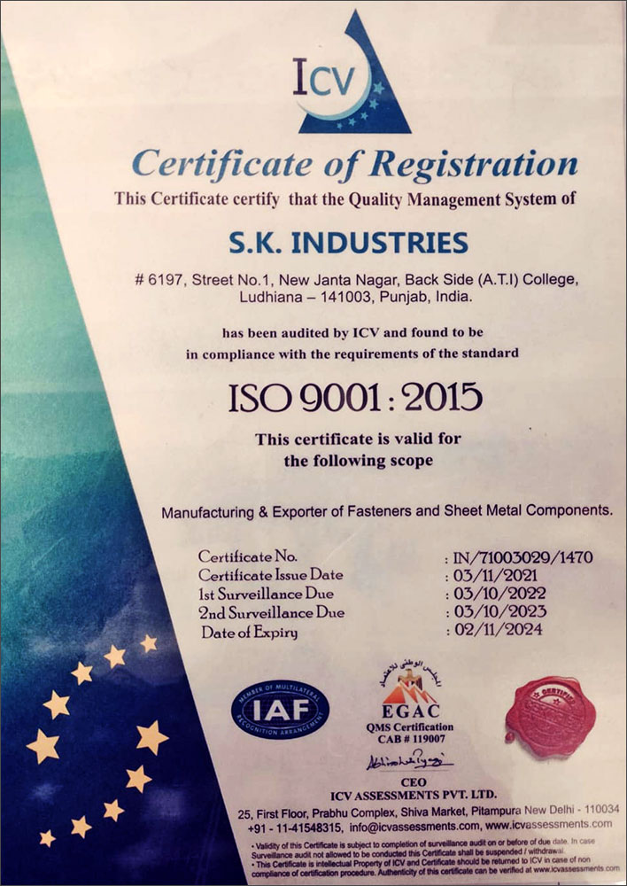 ISO Certificate SK Industries Ludhiana